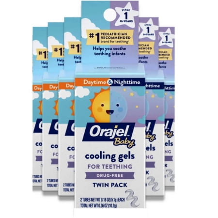 Orajel Non-Med Baby Teething Day & Night Cooling Gels Twin Pack Benzocaine Free 0.18 Oz. Each (6 CASE)