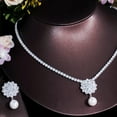 thumbnail image 6 of Sparkling White Cubic Zircon Flower Pearl Drop Tennis Dancing Party Jewelry Set, 6 of 8