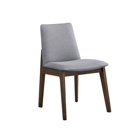 Modern Scandinavian Side Chairs Set of 2, Light Gray Fabric Upholstered Dining Chairs with Walnut Finish Legs