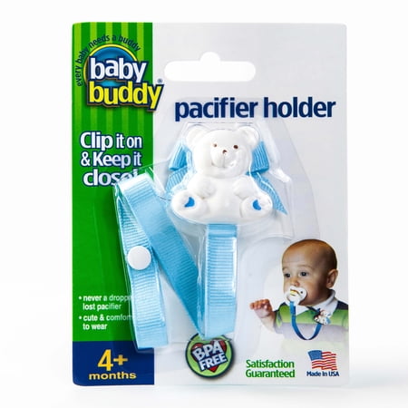 Baby Buddy Pacifier Holder Clip- Cute Fashionable Bear Clip onto Babys Shirt Snap to Paci Teether Toys Lt Blue 1pk