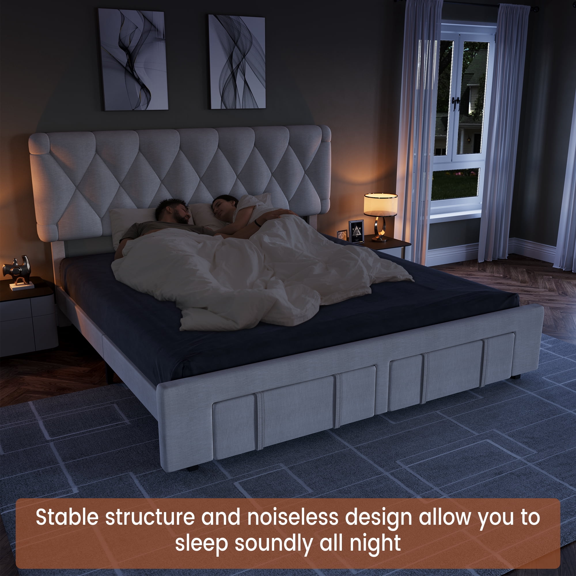 Towallmark Full/King/Queen Size Bed Frame,with 2 Storage Drawers, Upholstered Platform Bed Frame No Box Spring Needed, Noise-Free, Easy Assembly
