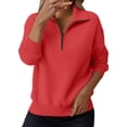 thumbnail image 4 of NMMUED Women Quarter Zip Pullover Winter Tops for Women Womens Tops Casual Knit Top Womens Pullover Sweaters Knitted Sweater Knitted Tops for Women Red XL, 4 of 9
