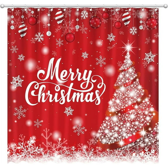 Christmas Shower Curtain 72" x 72" Red Xmas Home Bathroom Decorations Christmas Tree Snowflakes Bathtub Curtain Set with 12 Hooks