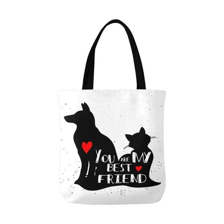 ASHLEIGH Funny Cat and Dog Silhouette You Are My Best Friend Canvas Tote Canvas Shoulder Bag Resuable Grocery Bags Shopping Bags for Women Men