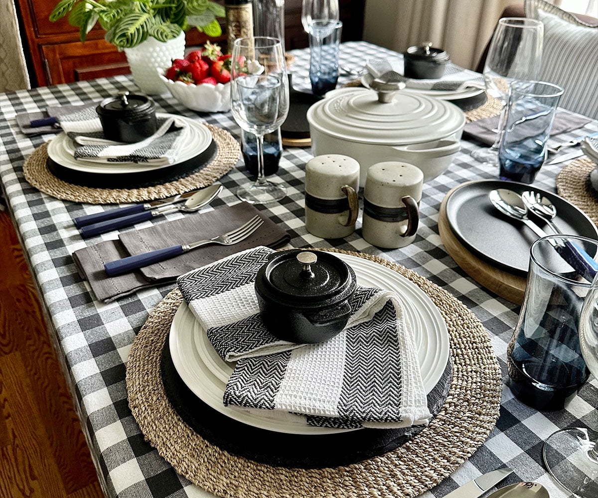 Kitchen Towels Cotton Dish Towels Black and White Hand Towels Absorbent  Farmhouse Tea Towel Linen Striped Dishcloth Set of 6, 18x28 