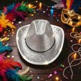 thumbnail image 2 of NOLDARES Halloween Sparkly Kids Cowboy Hat Boys Girls Western Glitter Cowgirl Party Hats(Silver,9-15 Y), 2 of 5