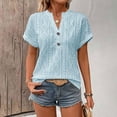thumbnail image 2 of PIWHJQK Women Casual Short Sleeve T Shirt Blouses Women V-neck Solid Tee Top Casual Button Summer Fashion Style Summer Outfits, 2 of 6