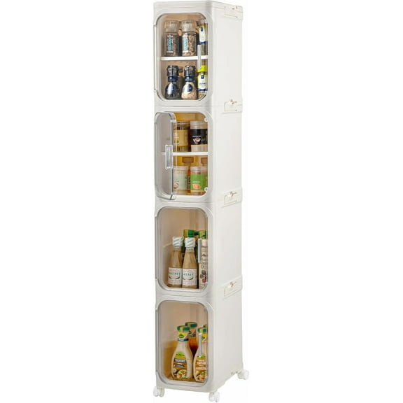 2-Tier Narrow Bathroom Storage Cabinet with Wheels, Plastic Slim Organizer with Adjustable Shelves for Small Spaces,Bathroom, Kitchen, Laundry,Milky White