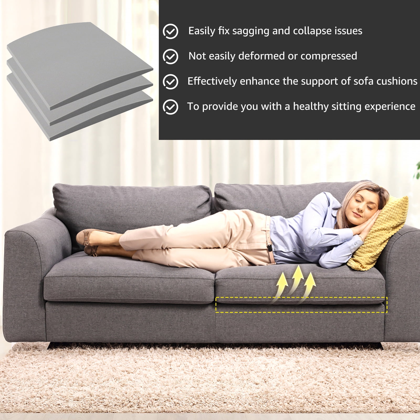 Dznils Sofa Couch Cushion Support for Sagging Seat, 20" x 20", Gray, Set of 3
