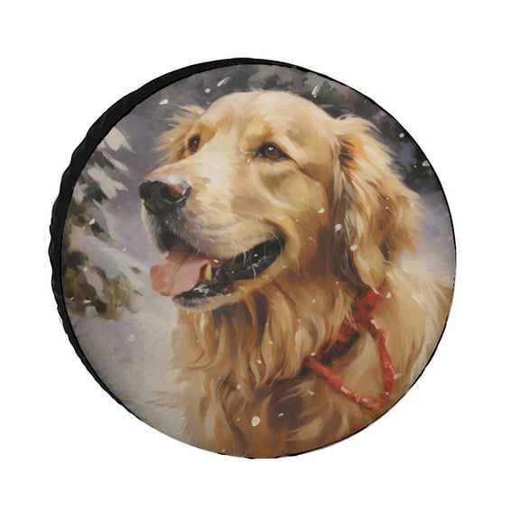 Heavy Duty Spare Tire Cover 12in Golden Retriever Dog Christmas Wheel Protectors Weatherproof Dog Lover Gifts for Camper Trailer Truck SUV Universal Camper Spare Tire Cover