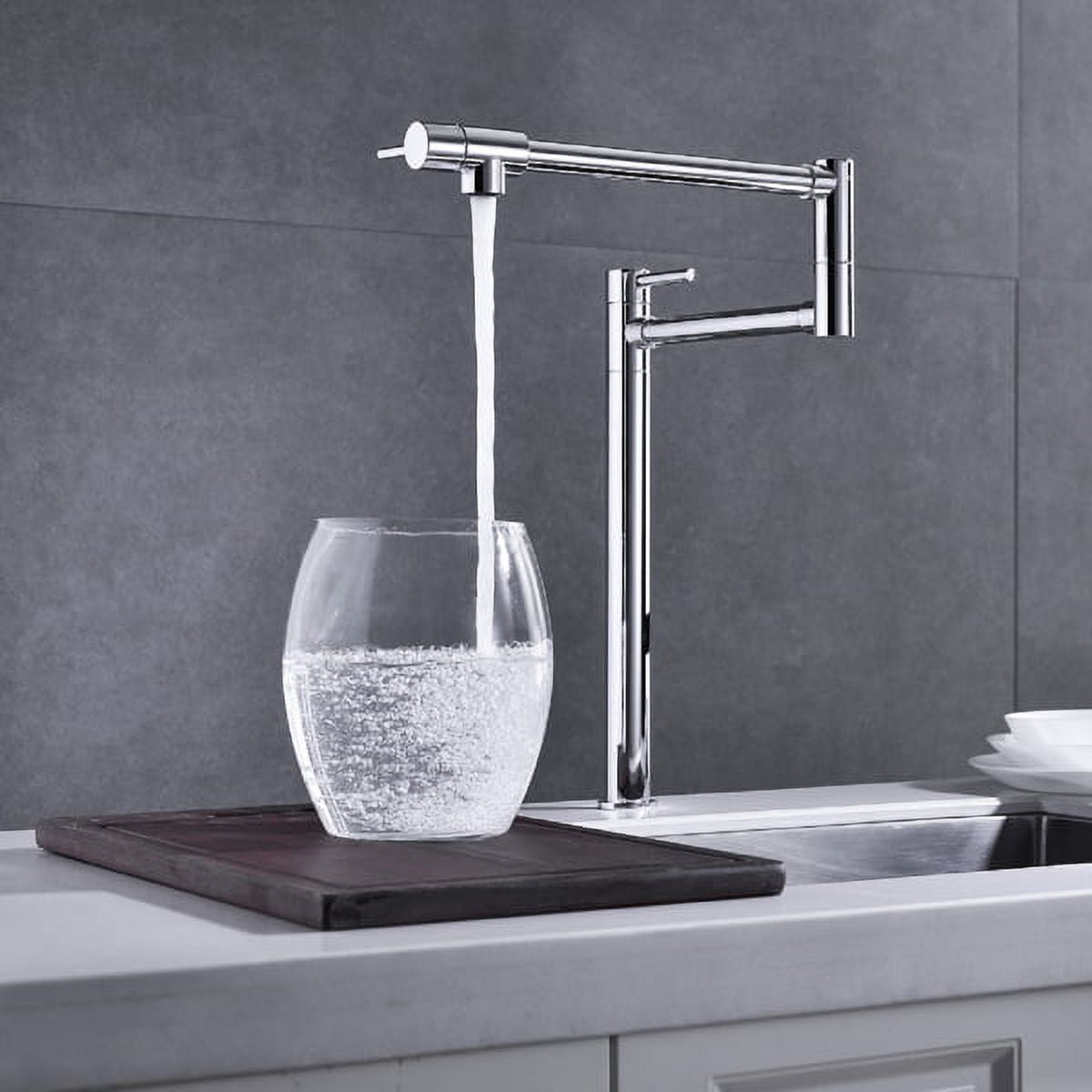 Modern Dual-Joint Pot Filler Faucet&nbsp;- 20" Brushed Nickel, Brass Construction, 360° Swivel, Deck Mount - 4 GPM Flow, Space-Saving Foldable Design