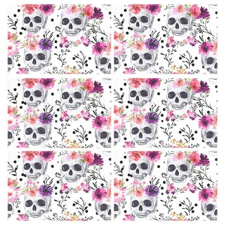 

Ryvnso Placemats Set of 6 Skull Roses Flower-p3 Dining Mats Heat-Resistant Non-Slip Washable Table Mat