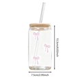 thumbnail image 2 of Cute Bow Glass Cups With Lids 500ML(16OZ) Aesthetic Iced Coffee Cup Girly Preppy Design Tumbler Mug Birthday Valentines For Teen Girl,PP, 2 of 6