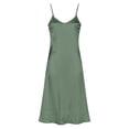 thumbnail image 5 of DeHolifer Sleep Dresses for Women Long Split Hem Silk Satin Slip Dress Summer Comfy Sleeveless V-Neck Lounge Pajama Sundress Army Green XL, 5 of 8