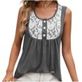 thumbnail image 1 of Hauts Grande Taille pour Femmes en Liquidation, Blouse à Manches Courtes d'Été pour Femmes, Haut Décontracté à Col Rond avec Dentelle et Patchwork, 1 of 4