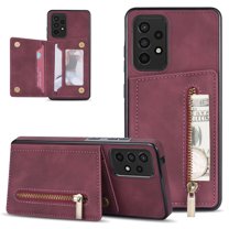 Allytech Wallet Case for Samsung Galaxy A53 5G, Premium PU Leather Zipper Cash Pocket Cards Holder Kickstand Feature Scratch Resistant Drop Protection Wallet Cover for Samsung Galaxy A53 5G - Winered