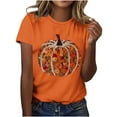 thumbnail image 2 of qolati Halloween Sequin Pumpkin Women Tops Retro Fall Print Crew Neck T-Shirt Thanksgiving Day Going Out Sweatshirts for Women, 2 of 5