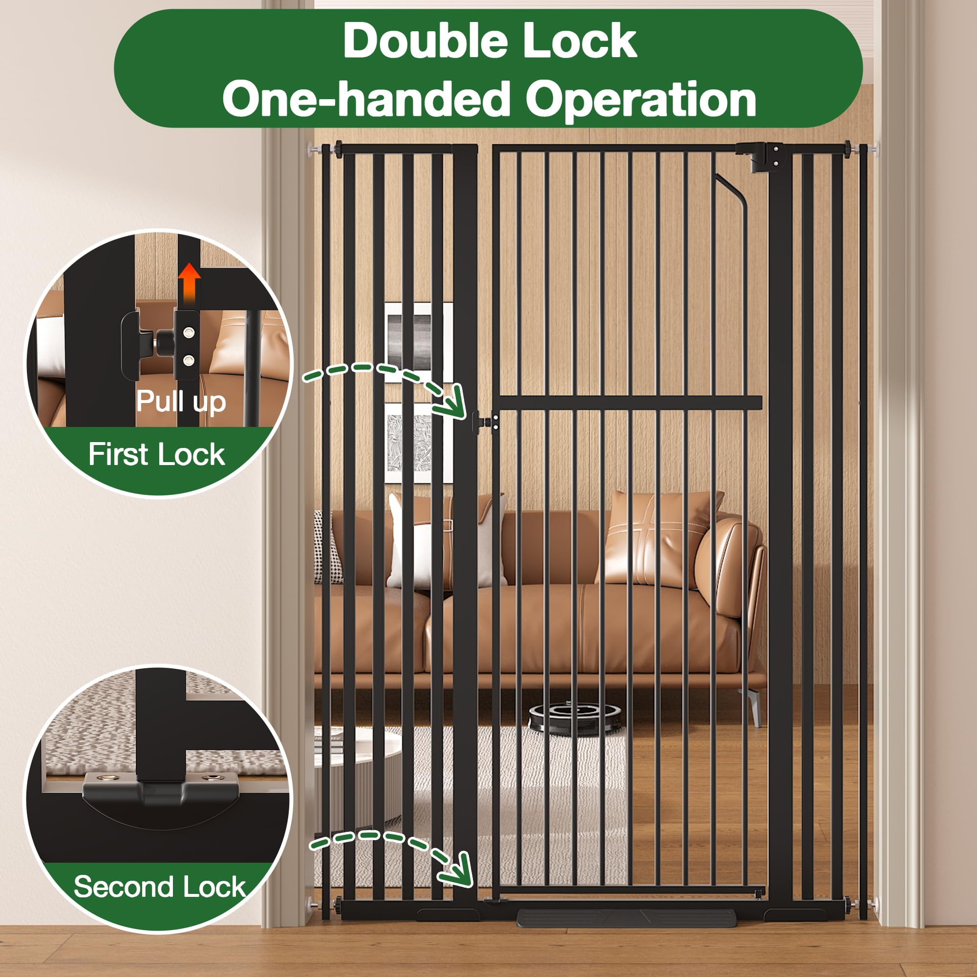 Cofiyard 55" Extra Tall Pet Gate, Dog Gate with 1.37" Gap,Adjustable 29.9"-45.3" Wide Metal Cat Gate, Auto Close Pet Gate for Doorway, No Drilling,Black