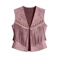 thumbnail image 7 of Lixiuxyad Women's Suede Fringe Vest Western Cowgirl Sleeveless Open-Front Tassel Cropped Tops,Pink, 7 of 7