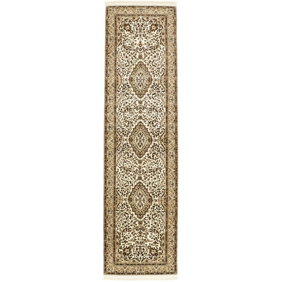 Cream Floral Kirman 2'6X9'6 Oriental Runner Rug