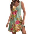thumbnail image 2 of Viikei Summer Dresses for Women Plus Size,Casual T-Shirt Short Sleeve Dress,Women's Casual with Pockets Summer Floral Print Dress V-Neck Mini Dresses Green S, 2 of 6