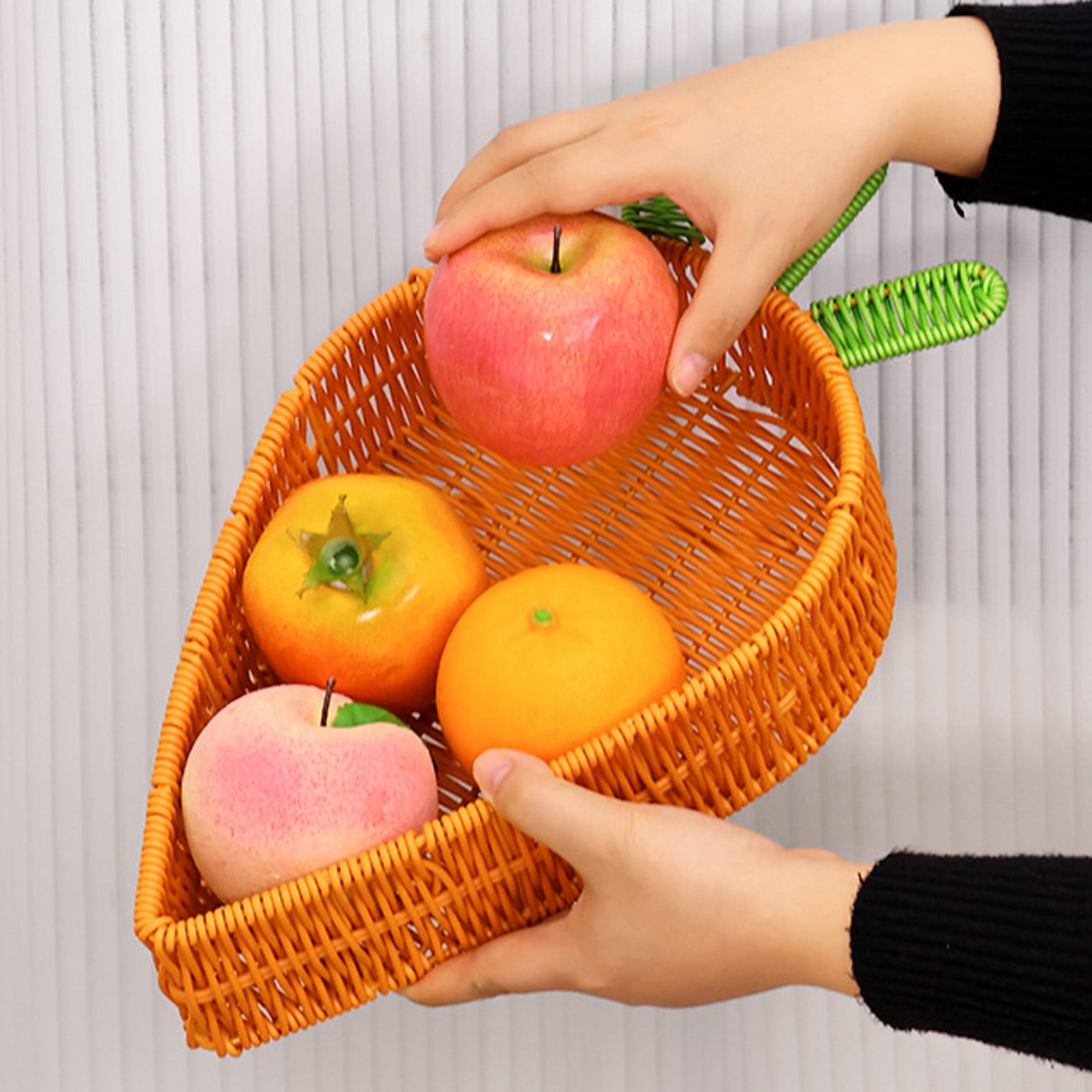 Nilvkv Easter Decorations, Radish Shaped Bamboo Fruit Basket Handwoven Natural Rattan Stand Kitchen Counter Decor Snack Storage Organizer