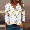 thumbnail image 2 of CYMMPU Floral Printed 3/4 Sleeve Loose Fit V Neck Spring Tops Summer Fashion Shirts Blouses for Women Dressy Casual Business Elegant Work Topss Multicolor XXXL, 2 of 5