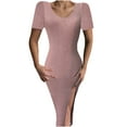 thumbnail image 1 of EQWLJWE Robes d'Été pour Femmes 2023 Mode Féminine Couleur Unie Aguichant Manches Courtes Robe Tricotée Fendue, 1 of 8