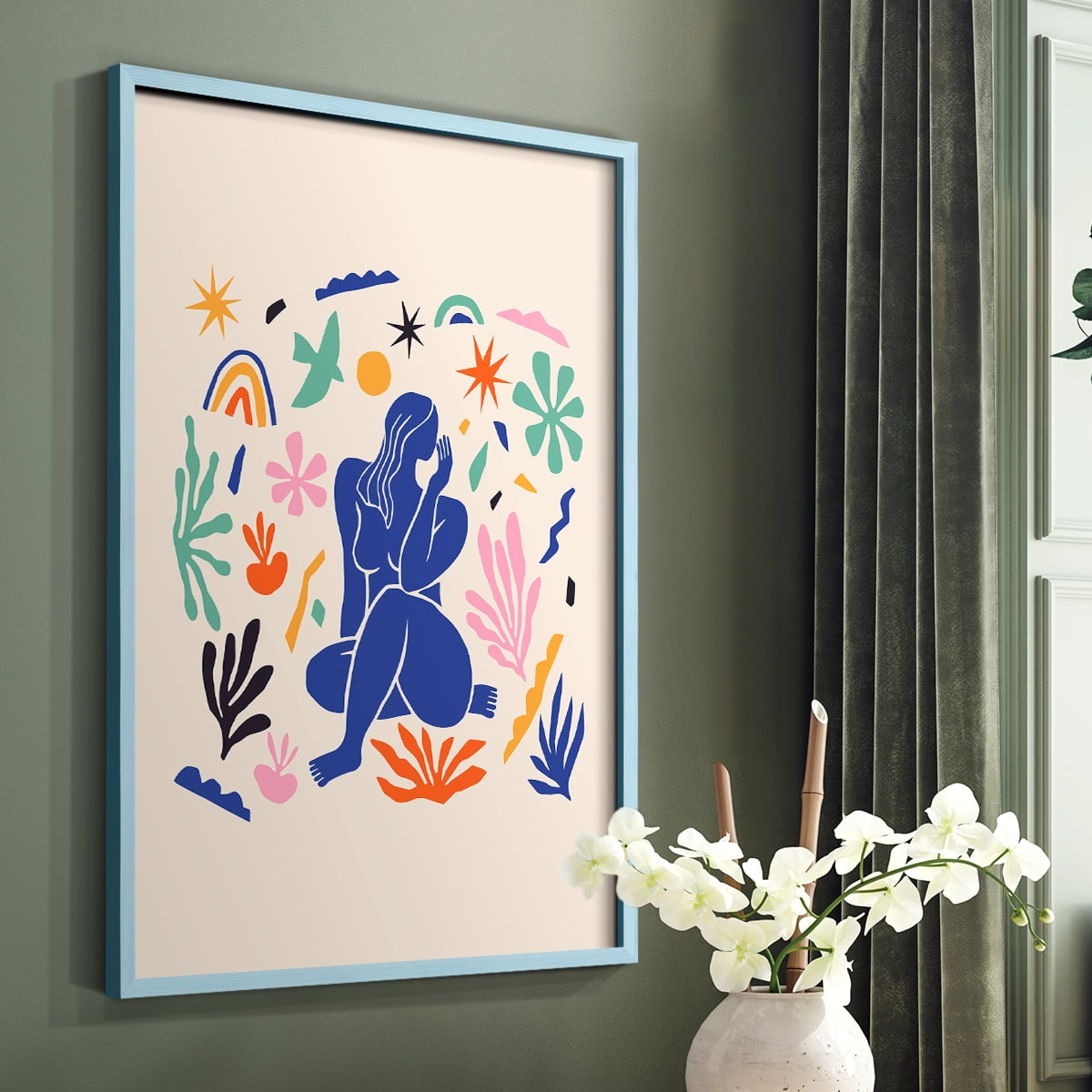 Matisse CDXLIV in Blue Solid Wood Framed Print No Nail Hanging