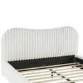 thumbnail image 2 of Queen White Boucle Bed Frame with Wavy Headboard - Vertical Stitching, Rubberwood Legs. Modern Bedroom Furniture. Soft, Textured Upholstery. No Box Spring Needed., 2 of 8