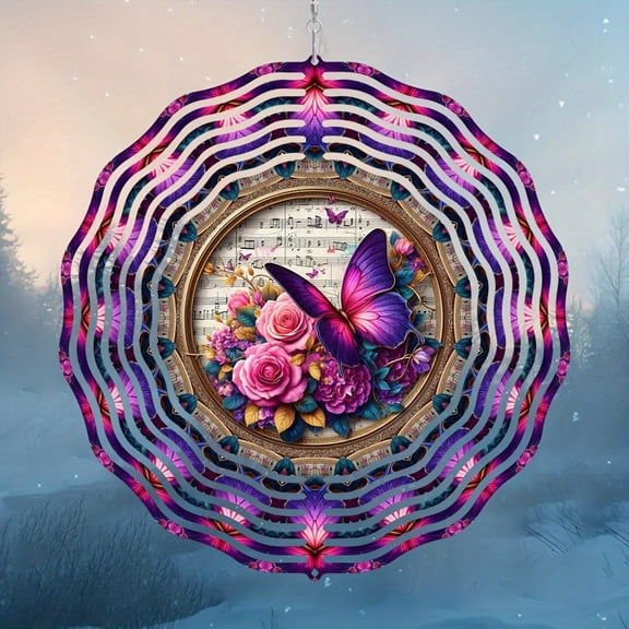 HELLOYOUNG 10 Inch Kinetic Metal Wind Spinner, 2D Mandala Butterfly Art, 360° Rotating Hook for Outdoor Garden Yard Hanging Decor