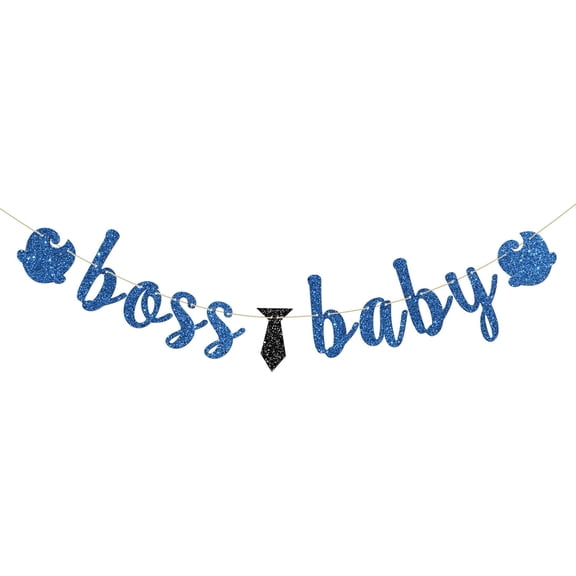 Boss Boy Banner Gender Reveal Party Decorations Baby Shower Boy 1st Birthday Banner Welcome Baby Boy Party Decorations Navy Blue Glitter