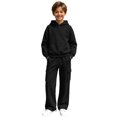thumbnail image 3 of Glisme Girls Outfit Set Solid Color Long Sleeve Hooded Tops With Pocket Pants Outfit Durable Wear Girls Set Size 5-6 Years Black, 3 of 7