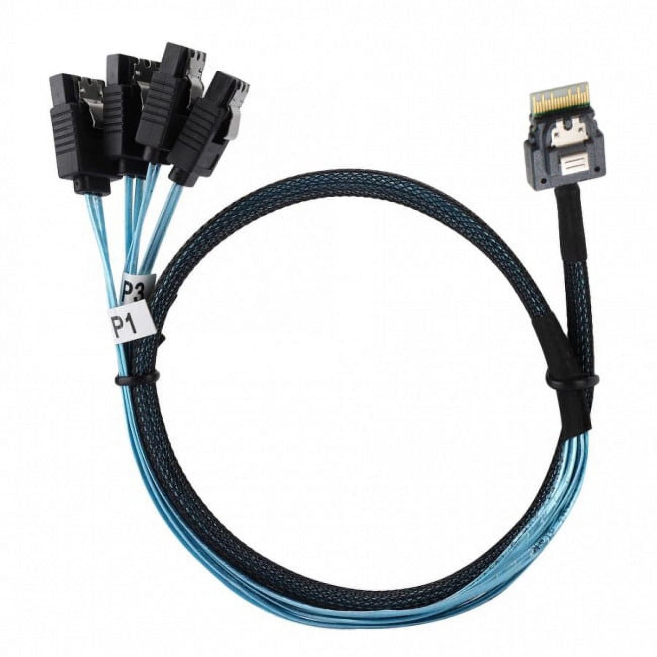 JSER Slim Line SAS 4.0 SFF-8654 4i 38pin Host to 4 SATA 7pin Target Hard Disk Fanout Raid Cable 50cm