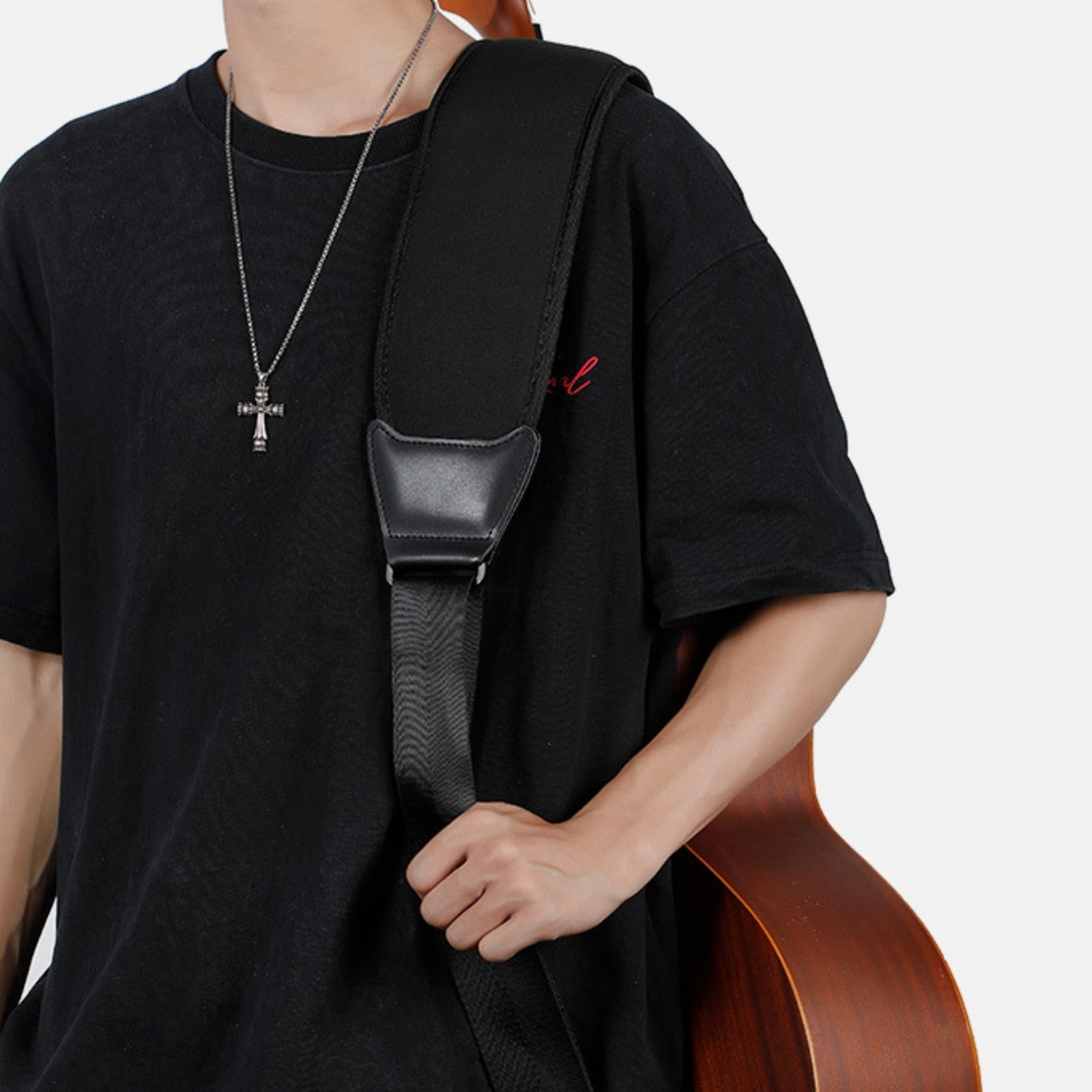 Adjustable Padded Guitar Strap for Electric Acoustic Bass Guitar with PU Leather Ends Black