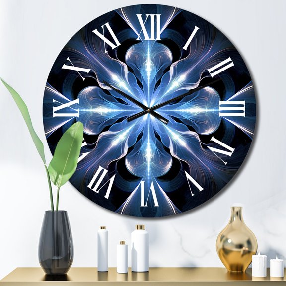 Designart "Fractal Flowers in Turquoise and White V" Modern Geometric Oversized Wall Clock