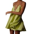 thumbnail image 1 of ITFABS Robe Courte Ligne A à Bretelles Chaîne Col en V Creux Couleur Unie pour Femmes, 1 of 8
