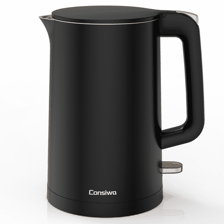 Electric Kettle, Double Wall 1.7L Stainless Steel Cool Touch, Water Boiler & Heater, 1500W Hot Tea Pot, Black