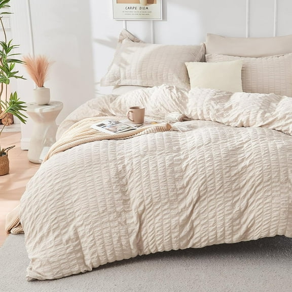 Beige Full Size Comforter Sets Seersucker 7 Pieces