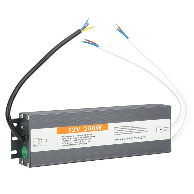 250W Waterproof Power Supply, Wired LED Power Supply Driver, Low DC Ripple AC170-250V 50/60HZ LED Light Bars For LED Spotlights DC12V