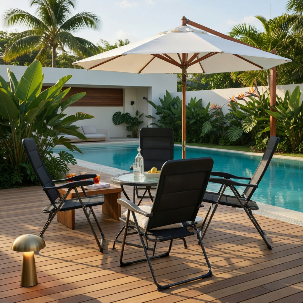 Hommoo 4-Pack Heavy-Duty Folding Patio Chairs with 7-Position Adjustable Backrest, Steel Frame & Breathable Oxford Fabric, Black