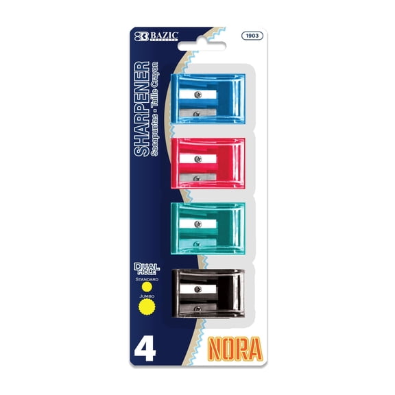 BAZIC Pencil Sharpener Dual Blades w/ Receptacle, (4/Pack), 24-Pack