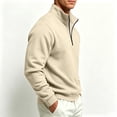 thumbnail image 5 of FENGYOU Mens Casual Quarter Zip Sweatshirt Fleece Lined Thick Pullover Stand Collar Long Sleeve Regular Fit Solid Top Khaki 3XL, 5 of 6