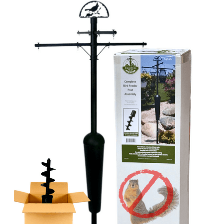 Squirrel Stopper Deluxe Bird Feeder Pole – 100% Squirrel-Proof with Patented Baffle, Heavy-Duty Steel, Easy Installation, Holds 8 Feeders, Wind Chimes, Plants - Black