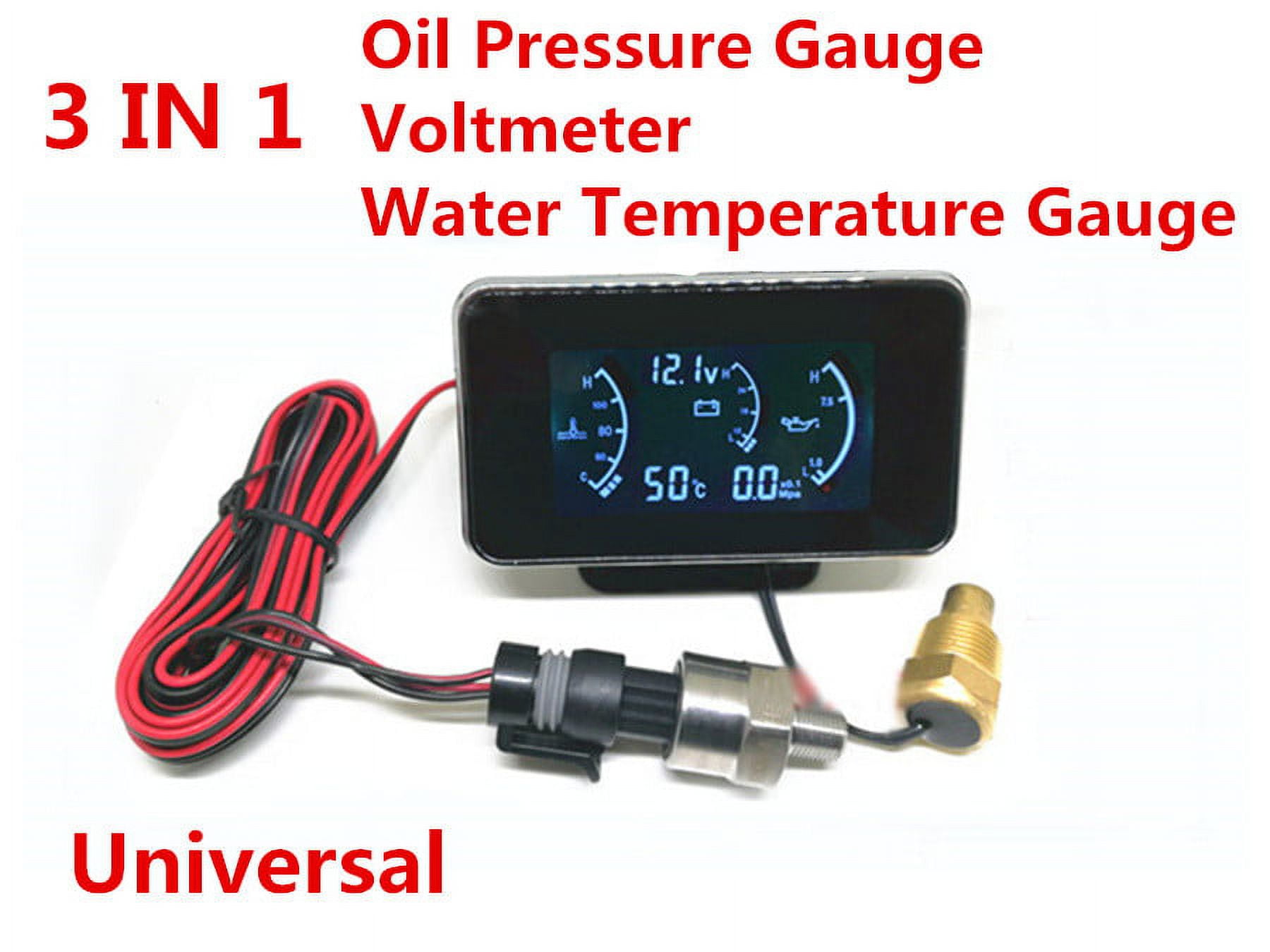 hd 12v/24v 3in1 Auto LCD Digitalanzeige Wassertemperatur-Messgeräte  Ölpresse Messgerät Voltmeter + Wassertemperatur-Sensor-Kopfstecker 10mm