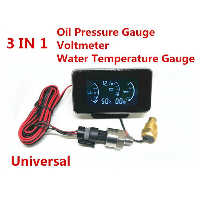 3 In 1 Car LCD Digital Gauge Voltmeter Oil Pressure Water Temp Meter M10  1/8 NPT