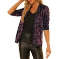 thumbnail image 1 of INSPIRE CHIC Veste Élégante à Sequins pour Femmes, Ouverte devant, Sans Col, Manches 3/4, Cardigan en Velours Bleu Violet P, 1 of 6