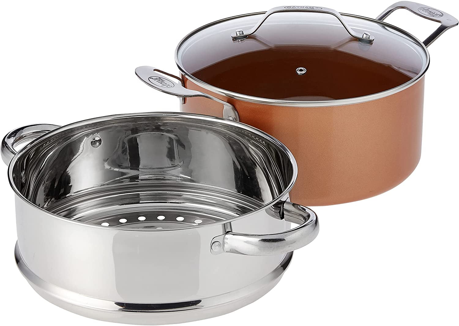 Gotham Steel Copper Pots and Pans Set, 10 Piece Nonstick Cookware set with Titanium Copper and Ceramic Coating, Dishwasher Safe and Oven Safe - 2