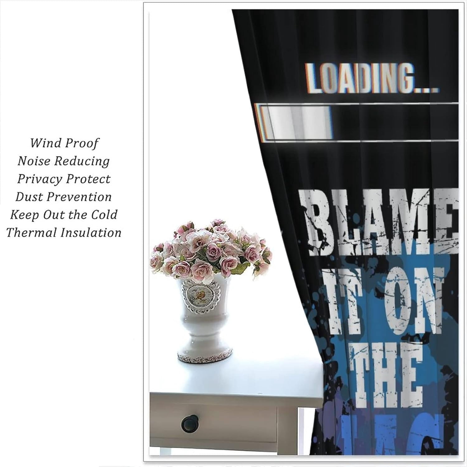 Kids Gamer Curtains Rod Pocket Black White Gaming Teen Boys Bedroom Decor Funny Quotes Men Cool Gamepad Art Printed Living Room Playroom Window Drapes Fabric 42'''' W x 84'''' L x2【Decor】
