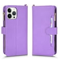 thumbnail image 2 of Elehold Zipper Wallet Case Compatible with iPhone 14 Pro (6.1 inch 2022),Premium Vegan leather+ inner Soft Slim TPU Magnetic Closure Flip Folio Stand Zipper Purse Hand Strap Case,Purple, 2 of 10